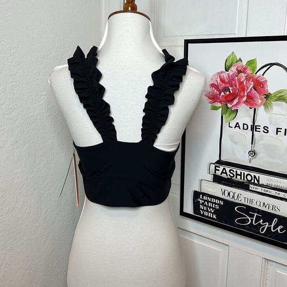 NWT Aqua Athletic Black Ruffle Bra Size S - Picture 5 of 8